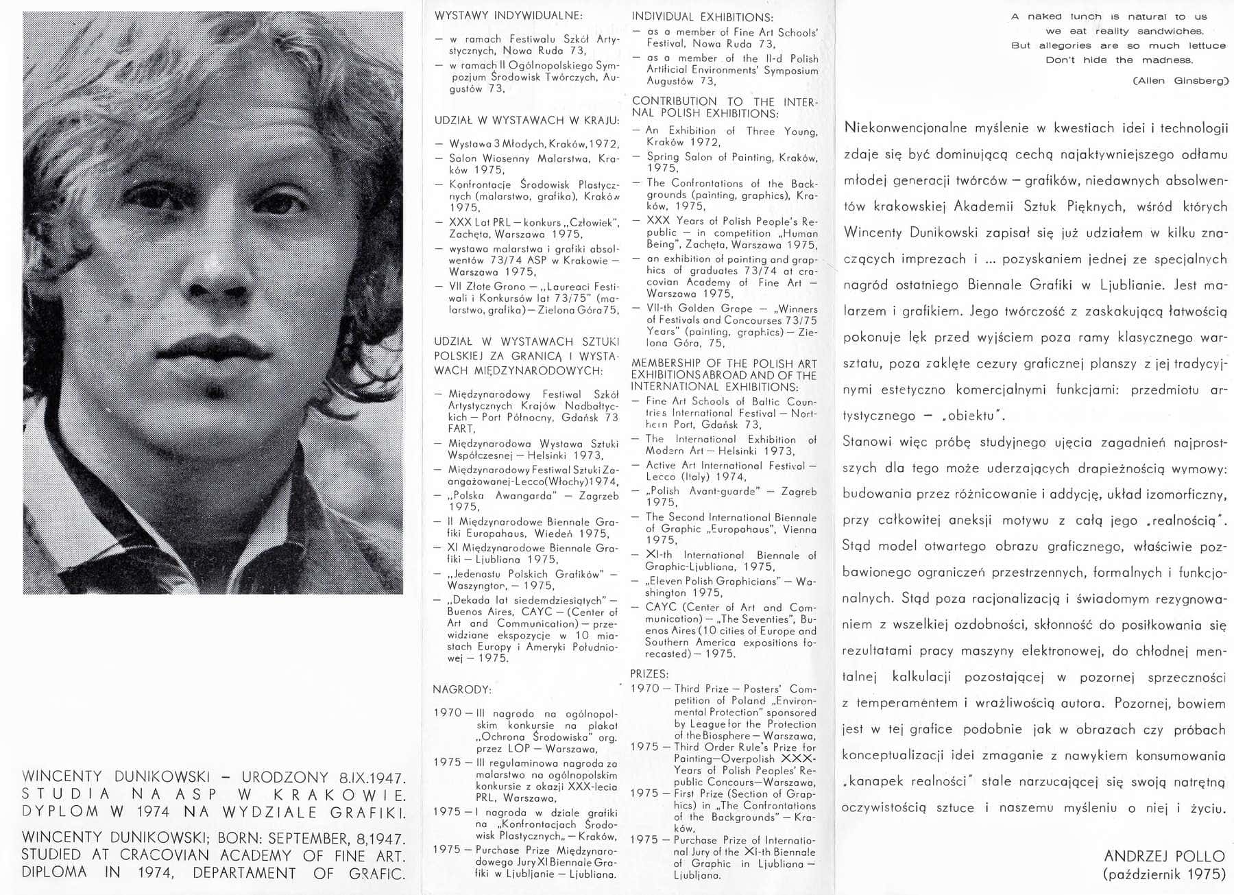 Wincenty Dunikowski, 1975